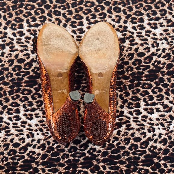 ♡︎ vintage copper sequin designer heels ♡︎ - Picture 5 of 8